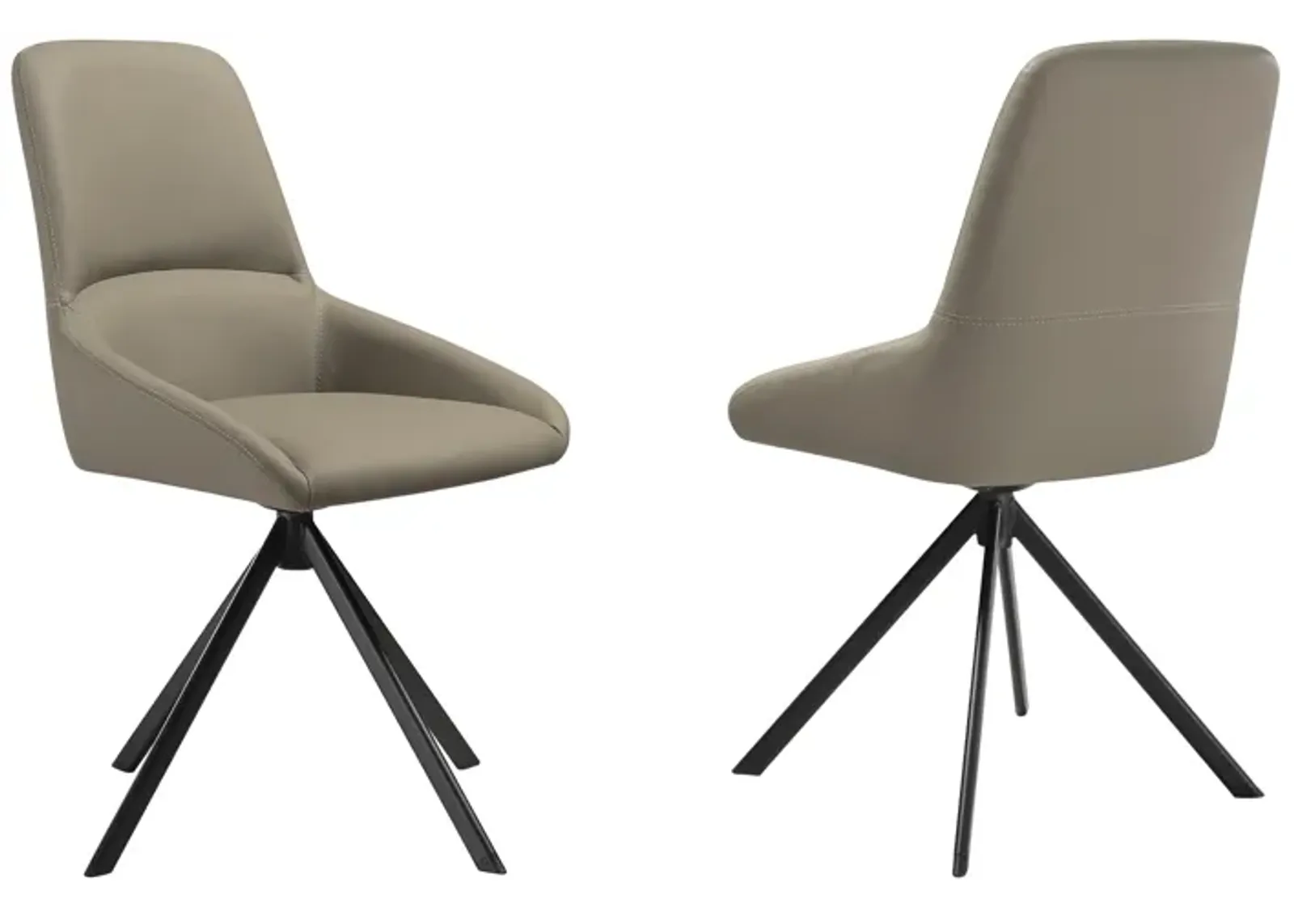 Maverick Swivel Upholstered Dining Chair in Taupe Gray Faux Leather with Black Metal Legs - Set of 2