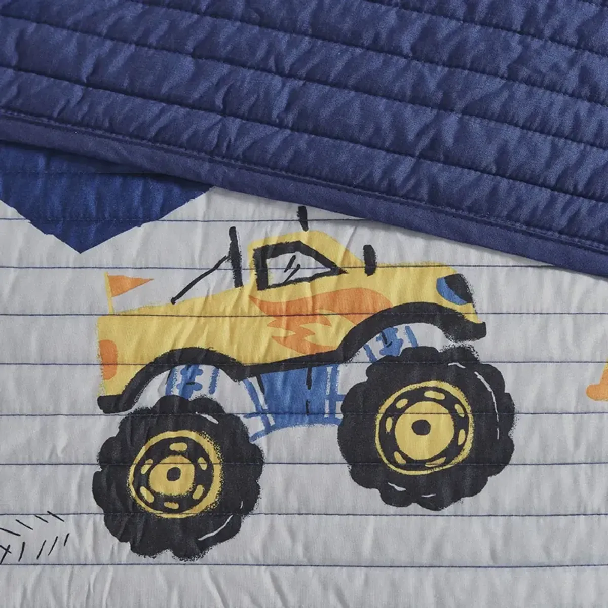 Mi Zone Kids Nash Blue Monster Truck Reversible Quilt Set with Throw Pillow