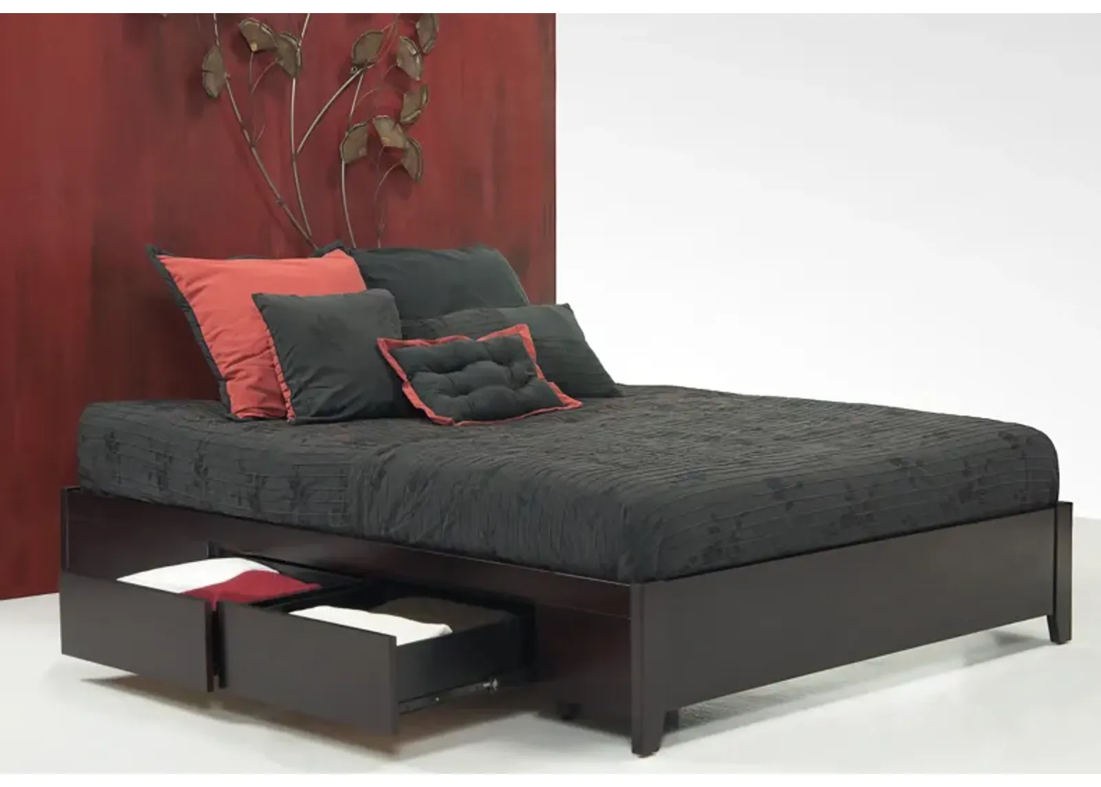 Simple Twin-size Platform Storage Bed in Espresso