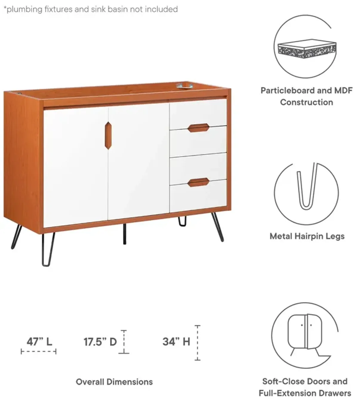 Energize 48" Single Sink Compatible (Not Included) Bathroom Vanity Cabinet