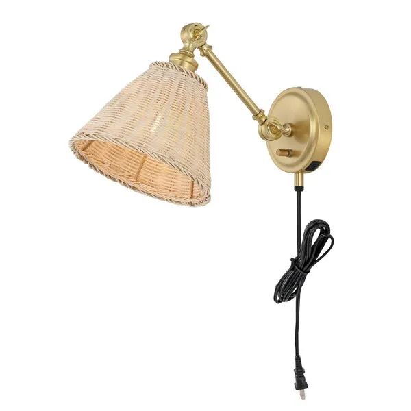 OSWYNN, 15 INCH, NATURAL/BRASS, RATTAN/IRON WALL SCONCE SET OF 2 W/ USB PORT?