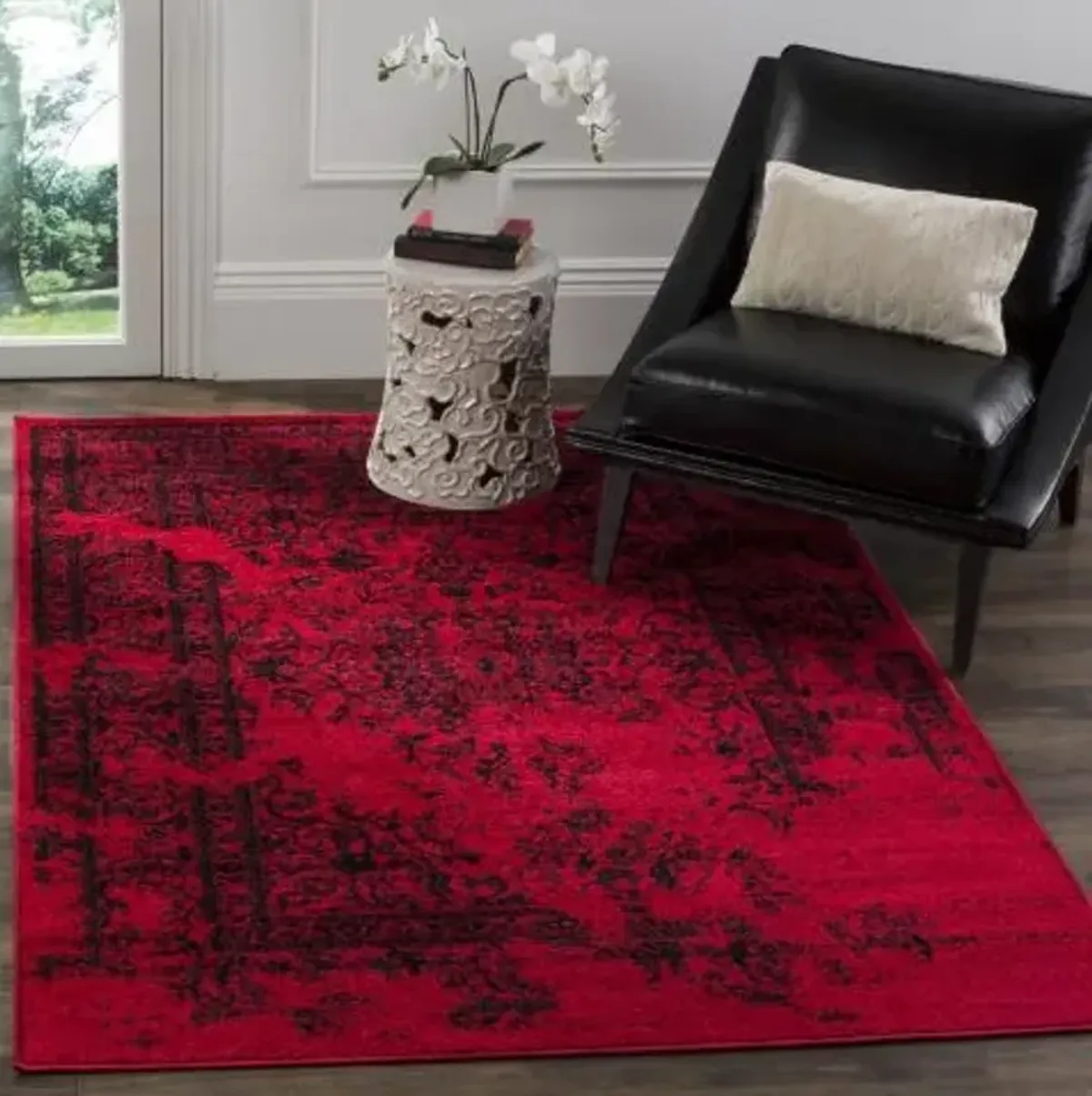 Adirondack Contemporary Red / Black 2'-6" X 8' Powerloomed Rug