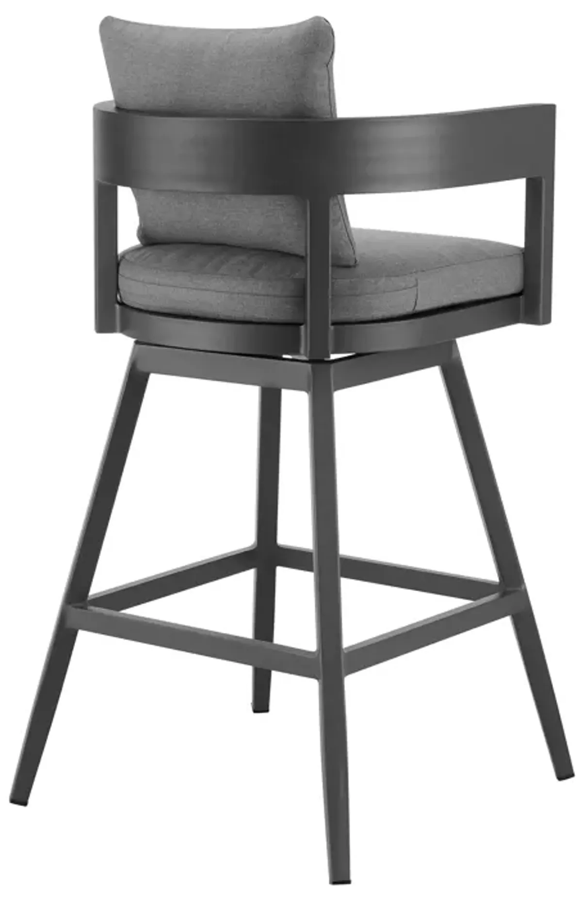 Menorca Outdoor Patio Swivel Bar Stool in Aluminum with Gray Cushions