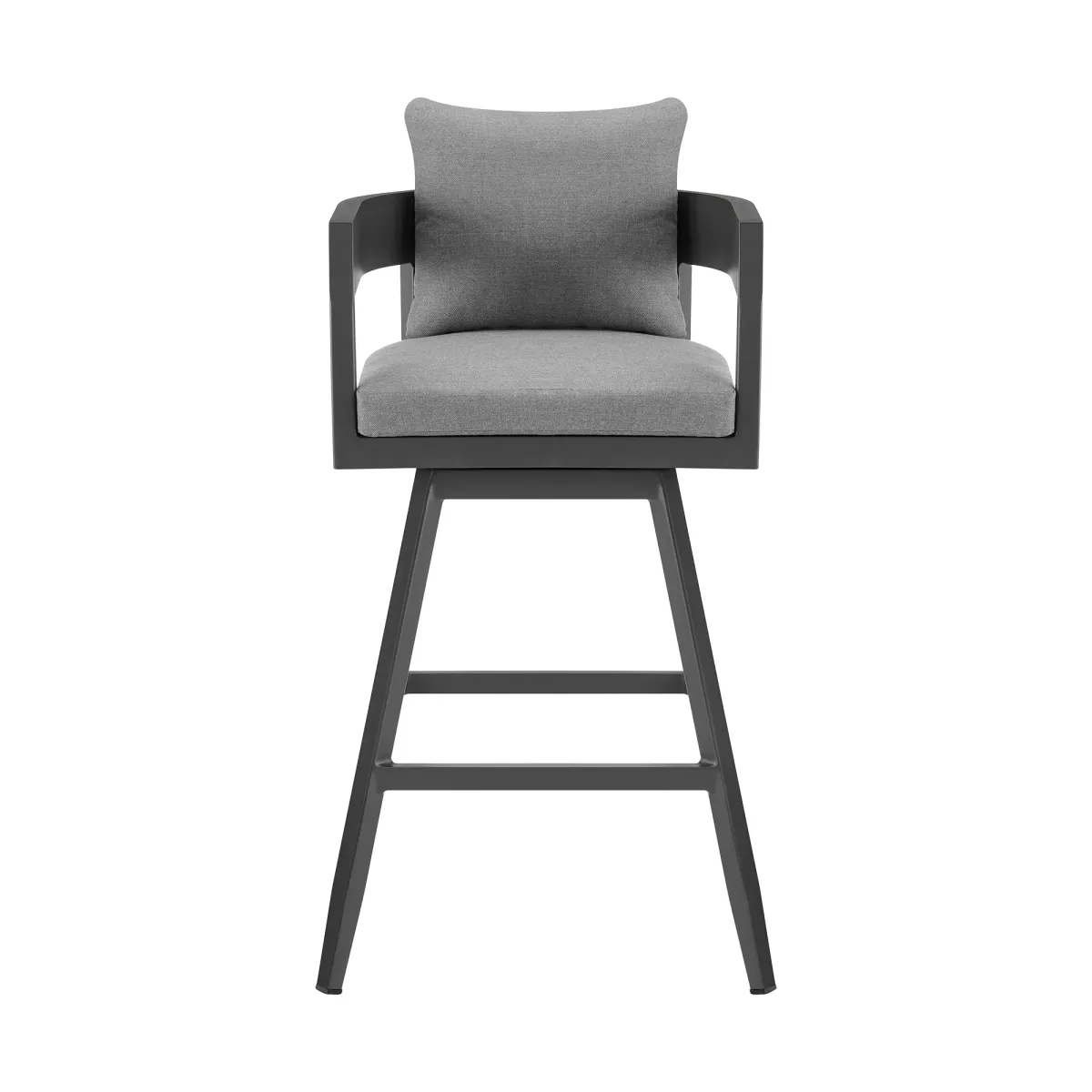 Menorca Outdoor Patio Swivel Bar Stool in Aluminum with Gray Cushions