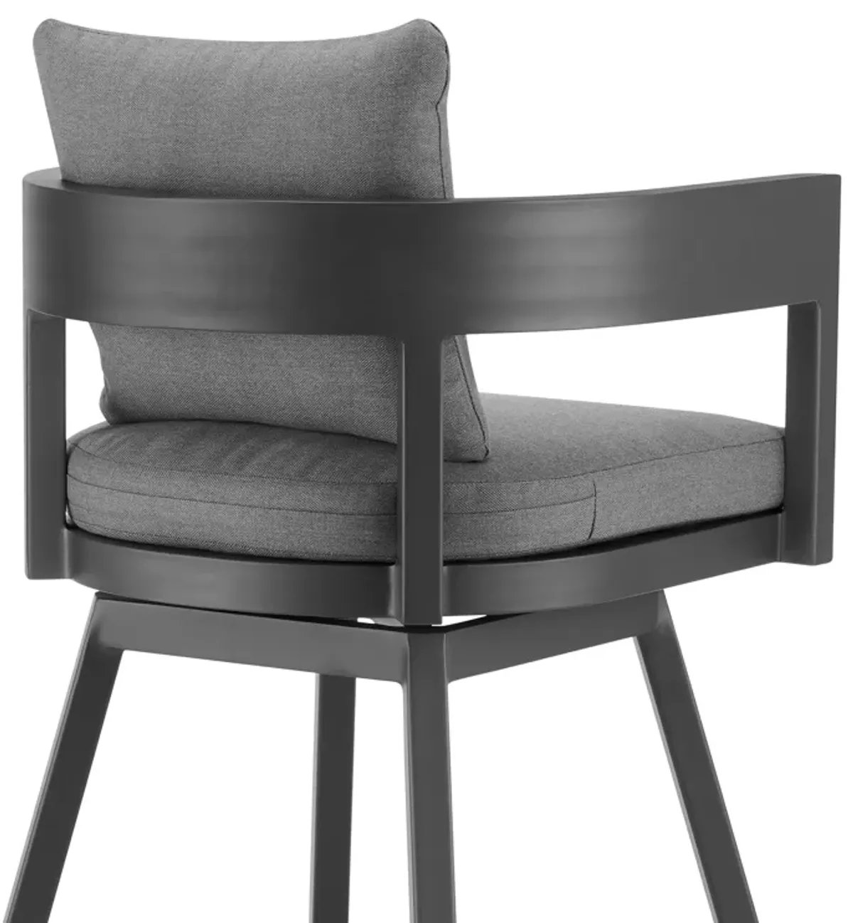 Menorca Outdoor Patio Swivel Bar Stool in Aluminum with Gray Cushions