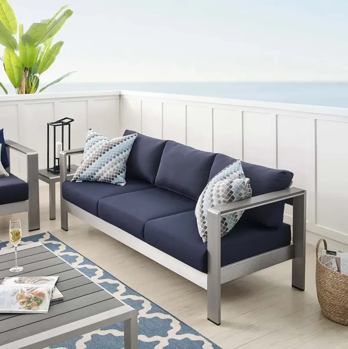 Shore Sunbrella® Fabric Aluminum Outdoor Patio Sofa