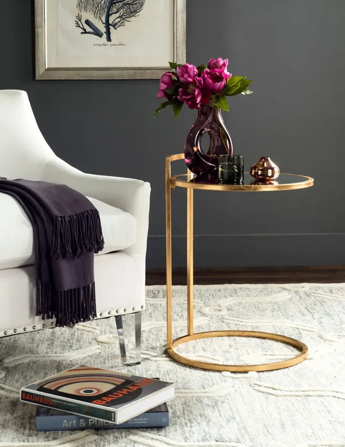 CALVIN ROUND GOLD LEAF END TABLE