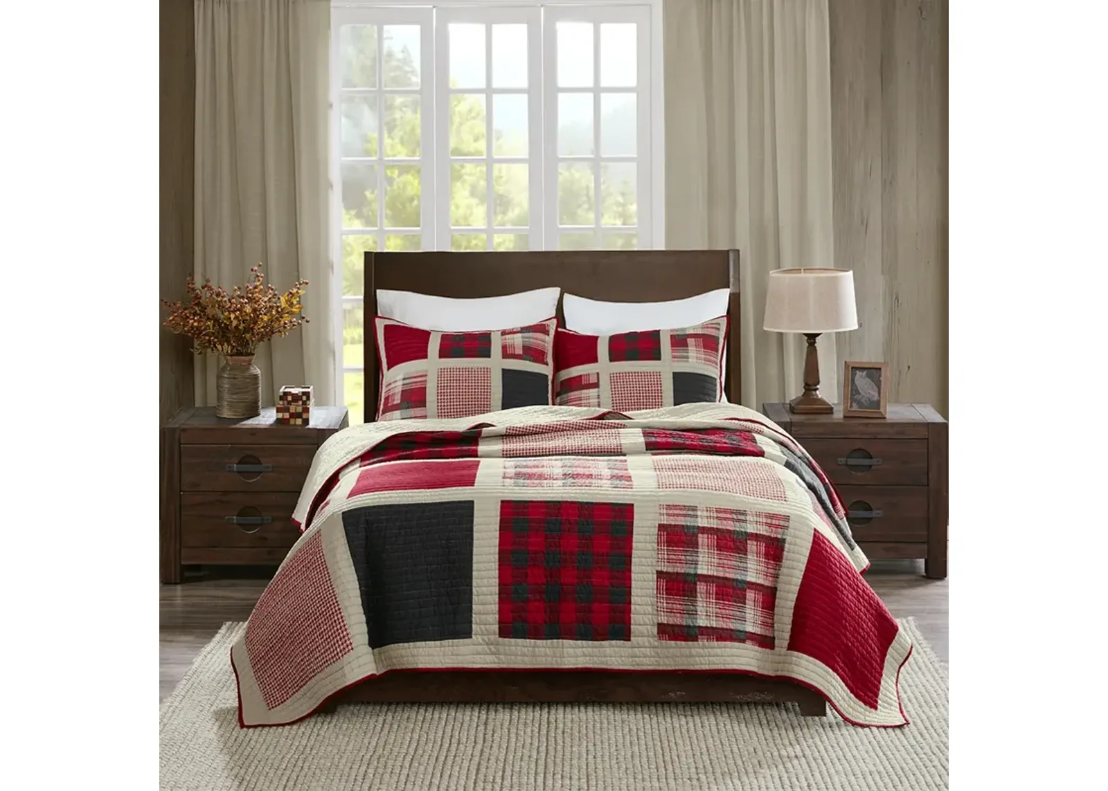 Woolrich Huntington Red 100% Cotton Oversized Quilt Mini Set