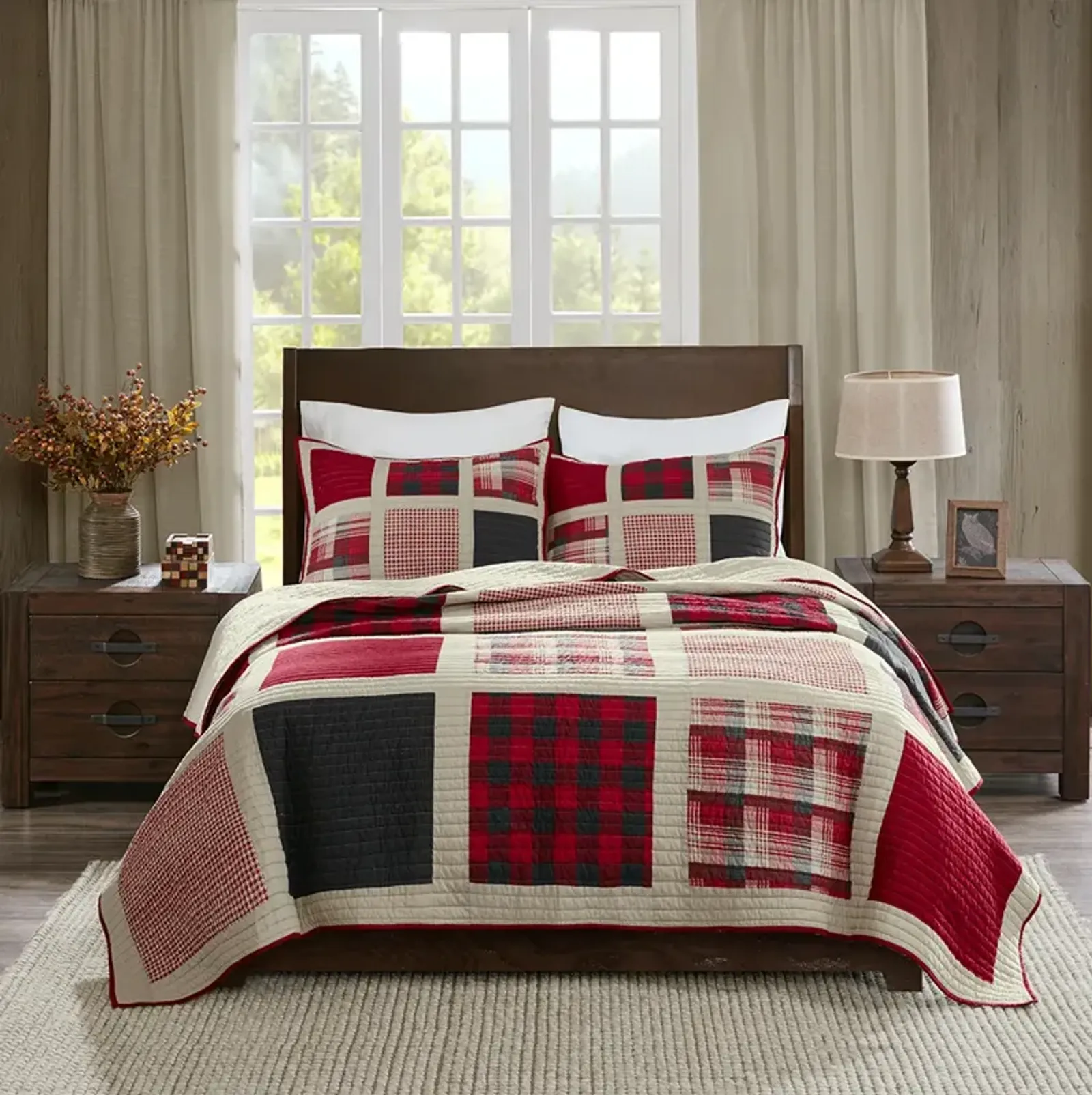 Woolrich Huntington Red 100% Cotton Oversized Quilt Mini Set