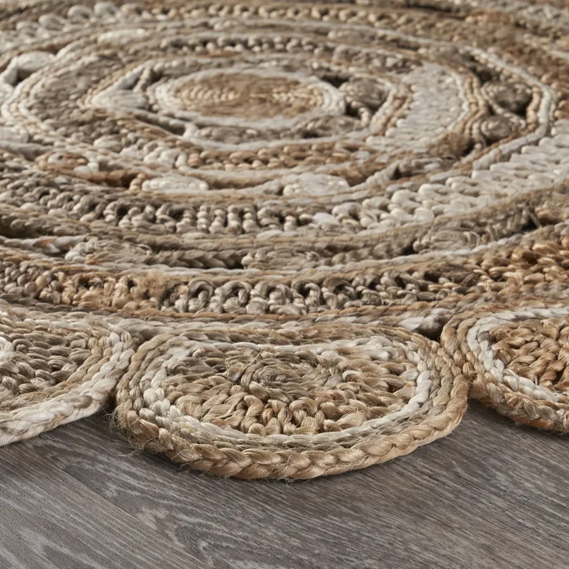 Nature Brown/ Ivory Braided Geometric Organic Jute Indoor Round Area Rug 6'