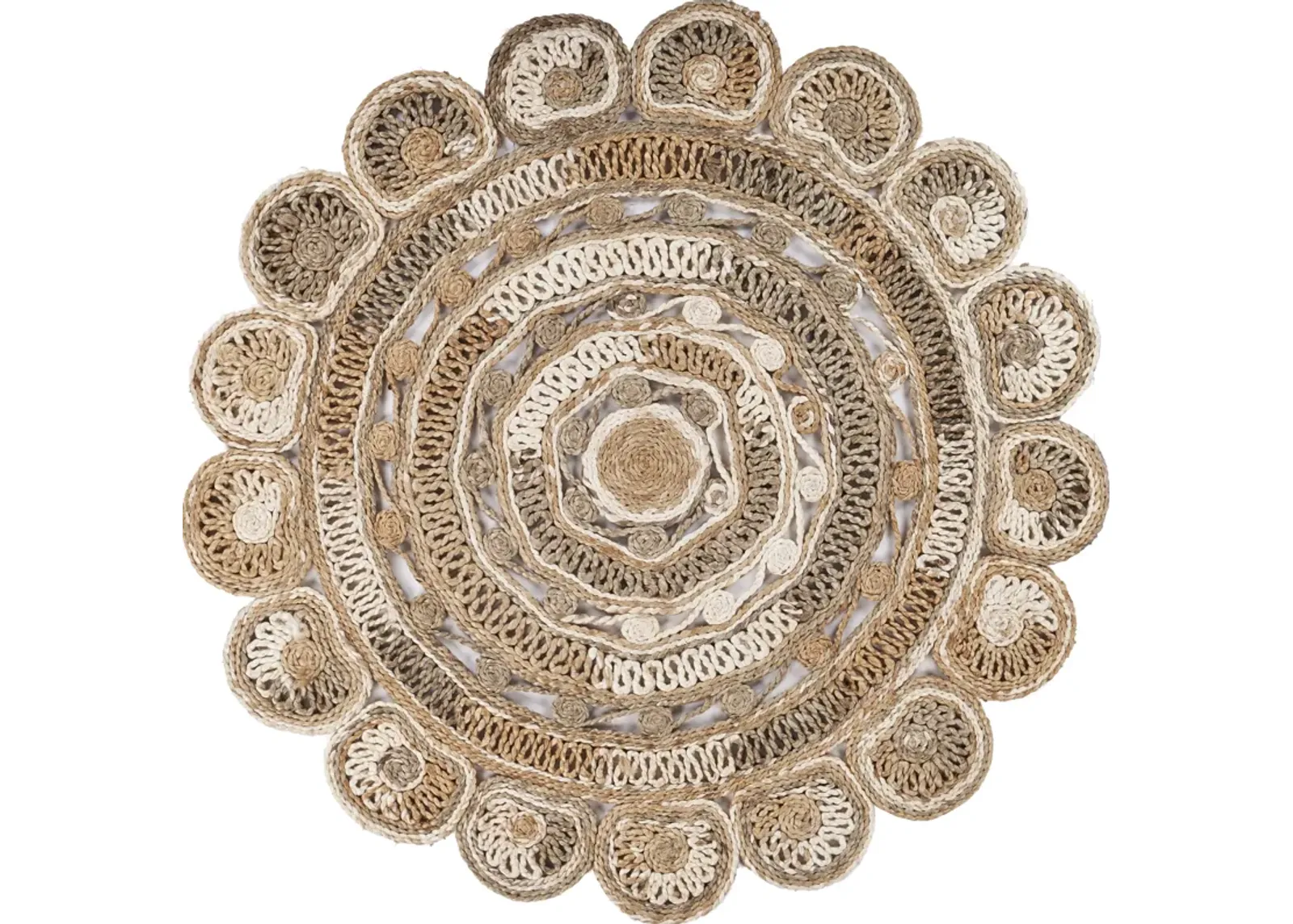 Nature Brown/ Ivory Braided Geometric Organic Jute Indoor Round Area Rug 6'