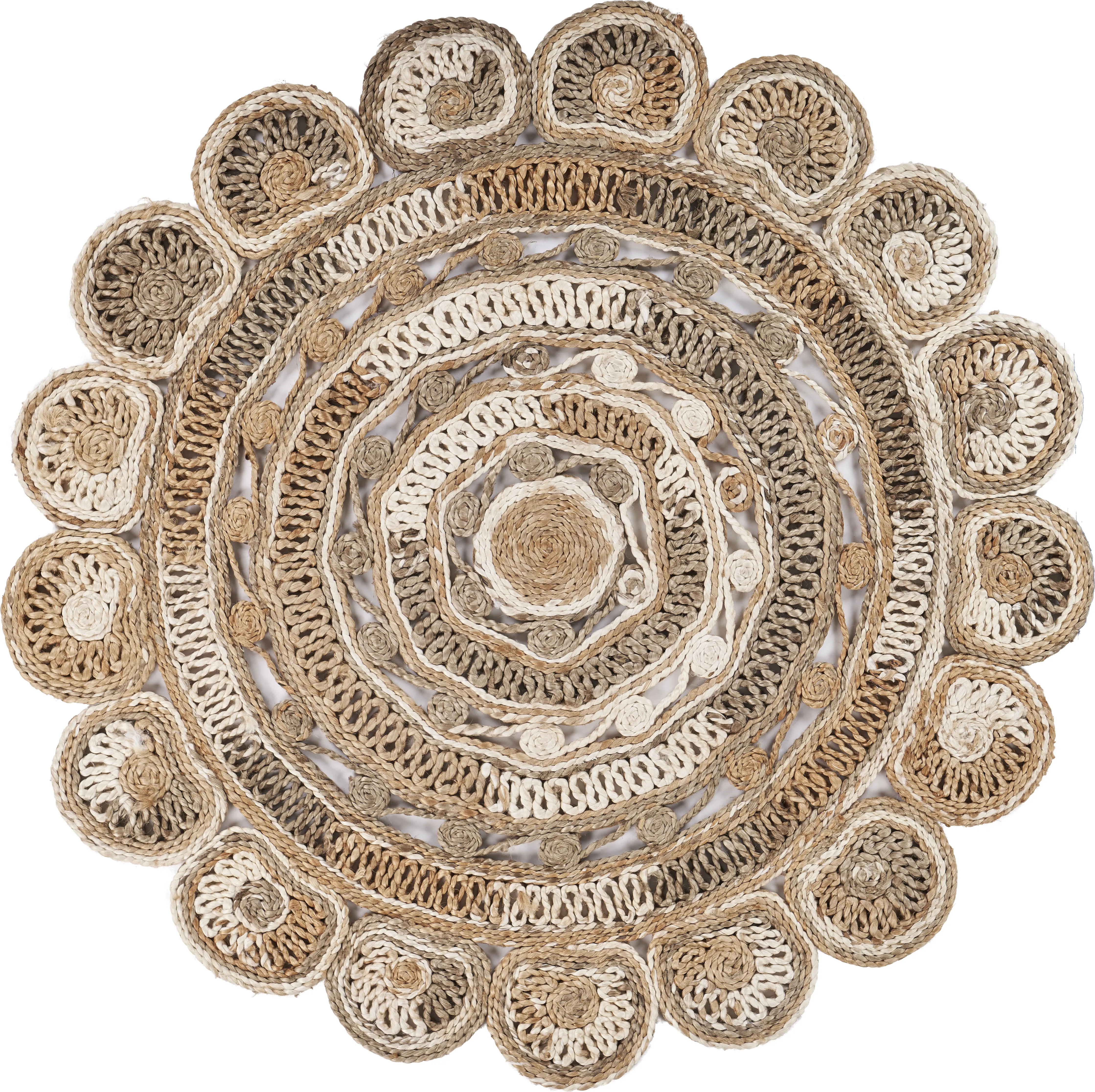 Nature Brown/ Ivory Braided Geometric Organic Jute Indoor Round Area Rug 6'