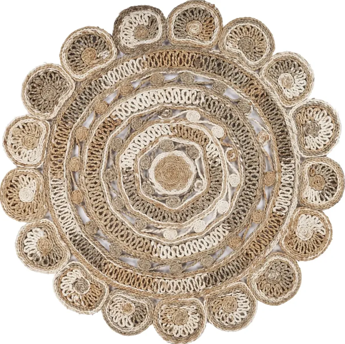 Nature Brown/ Ivory Braided Geometric Organic Jute Indoor Round Area Rug 6'