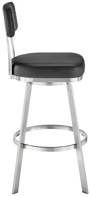 Jinab Swivel Counter Stool in Brushed Stainless Steel with Black Faux Leather