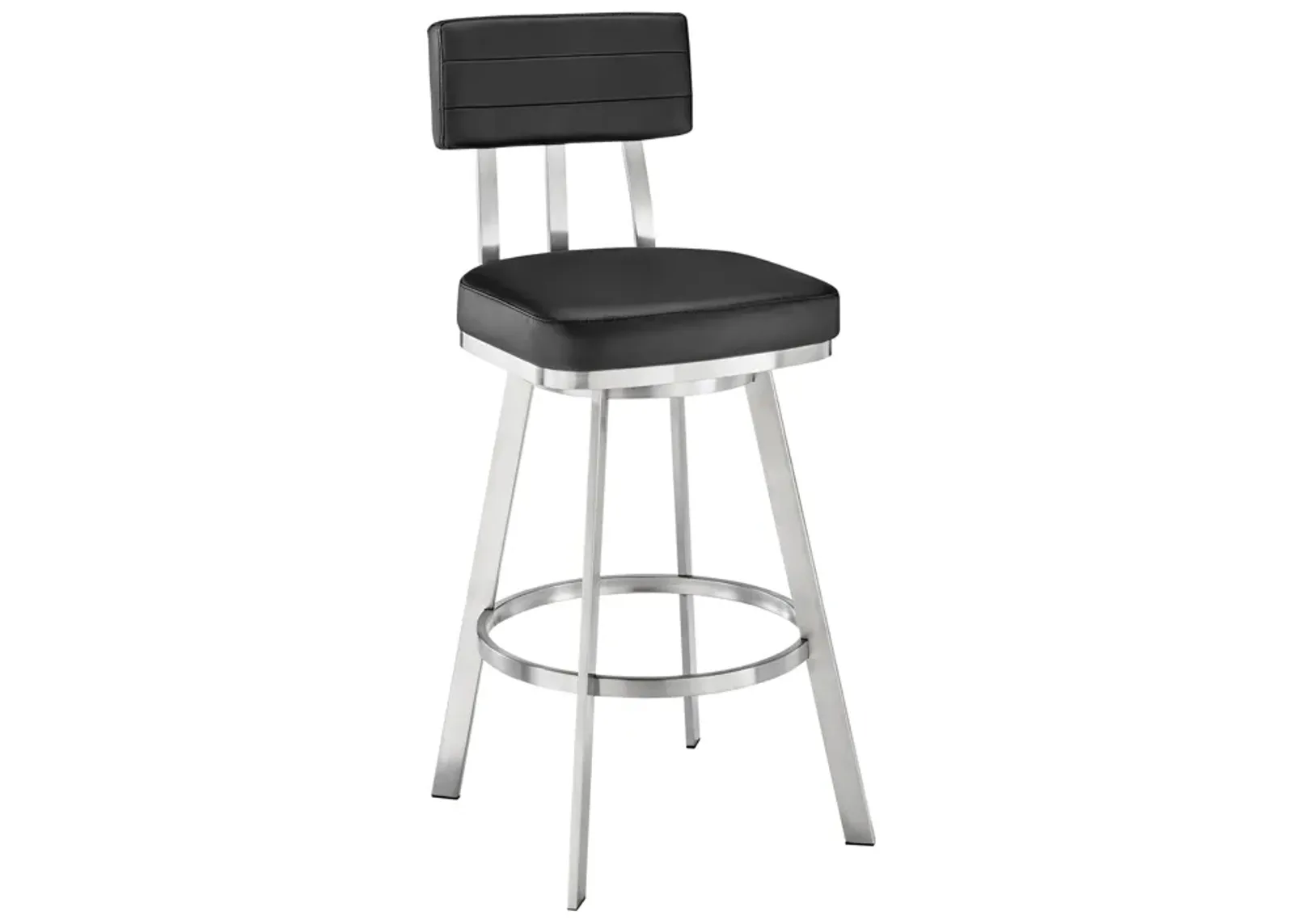 Jinab Swivel Counter Stool in Brushed Stainless Steel with Black Faux Leather