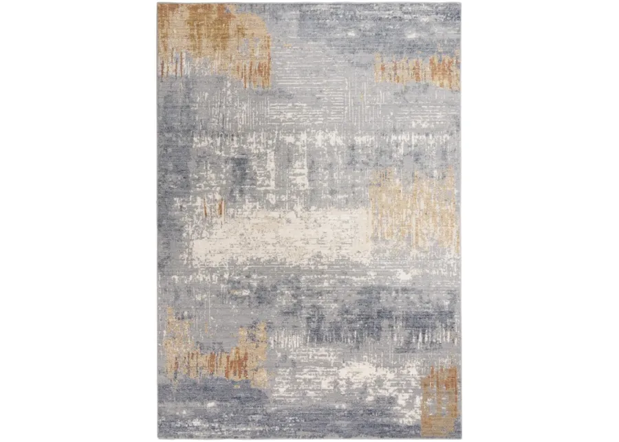 Ventura Blue Abstract Washed Wool 3' x 5' Rectangle Rug