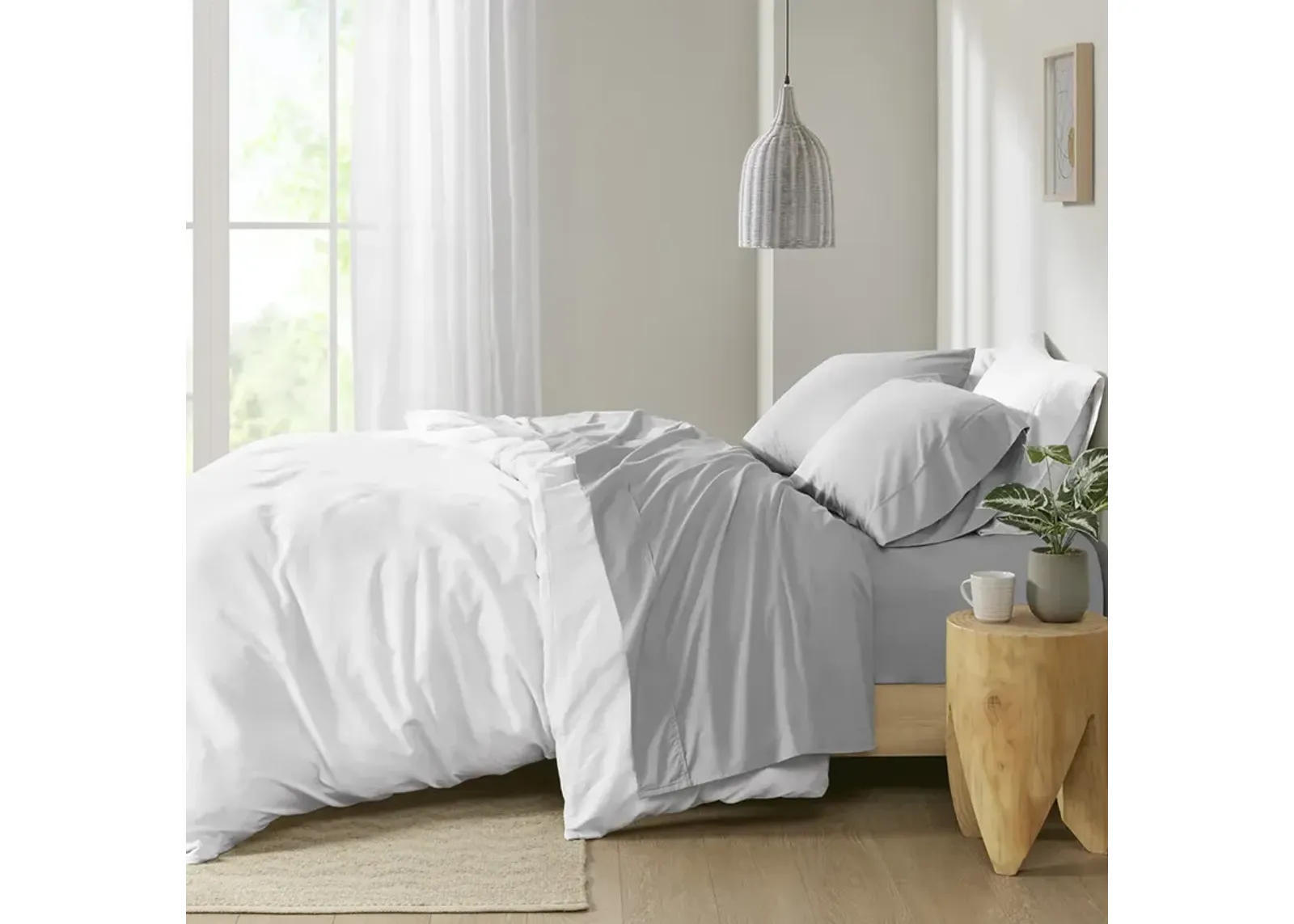 Madison Park Peached Percale Grey 200 Thread Count Relaxed Cotton Percale Sheet Set