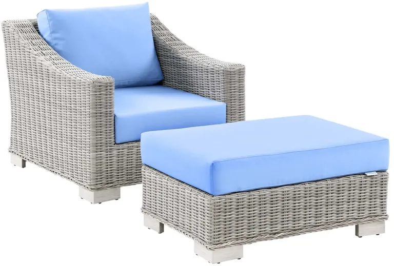 Conway Outdoor Patio Wicker Rattan 2-Piece Armchair and Ottoman Set