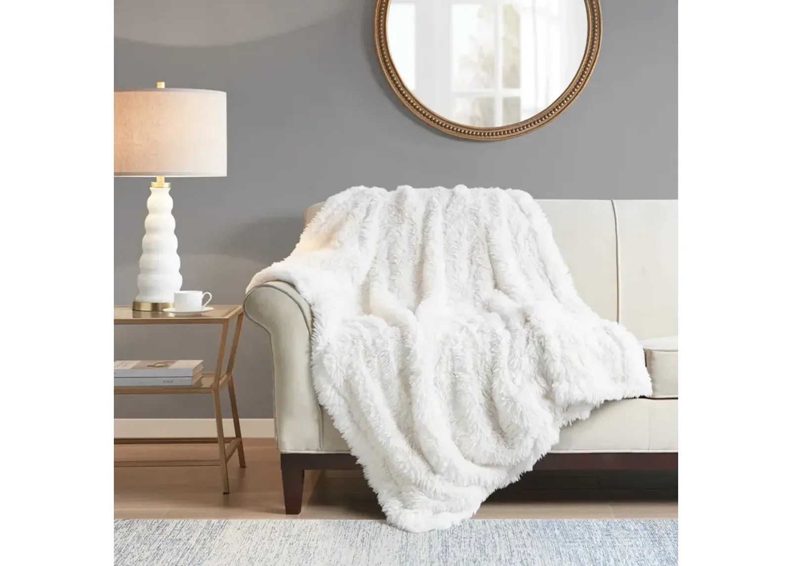 Madison Park Haven Ivory Faux Fur Throw 50x60"