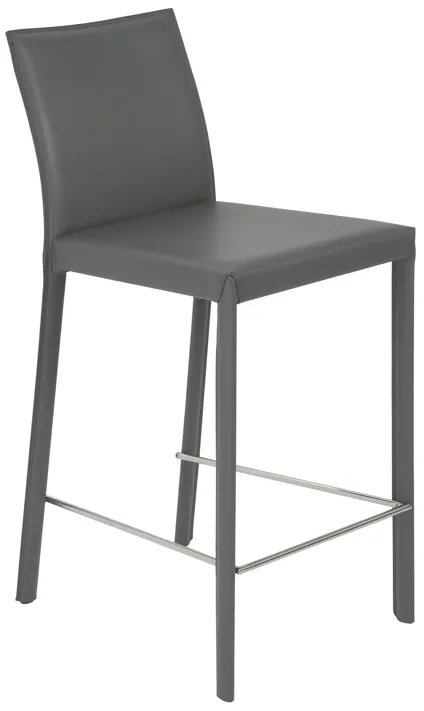 Hasina Counter Stool in Gray with Polished Stainless Steel Legs - Set of 2