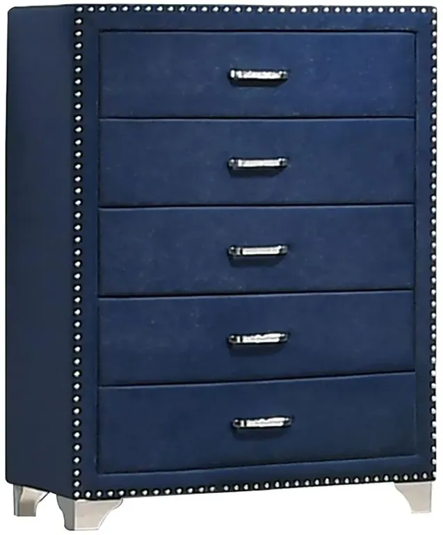 Melody 5-drawer Upholstered Chest Pacific Blue