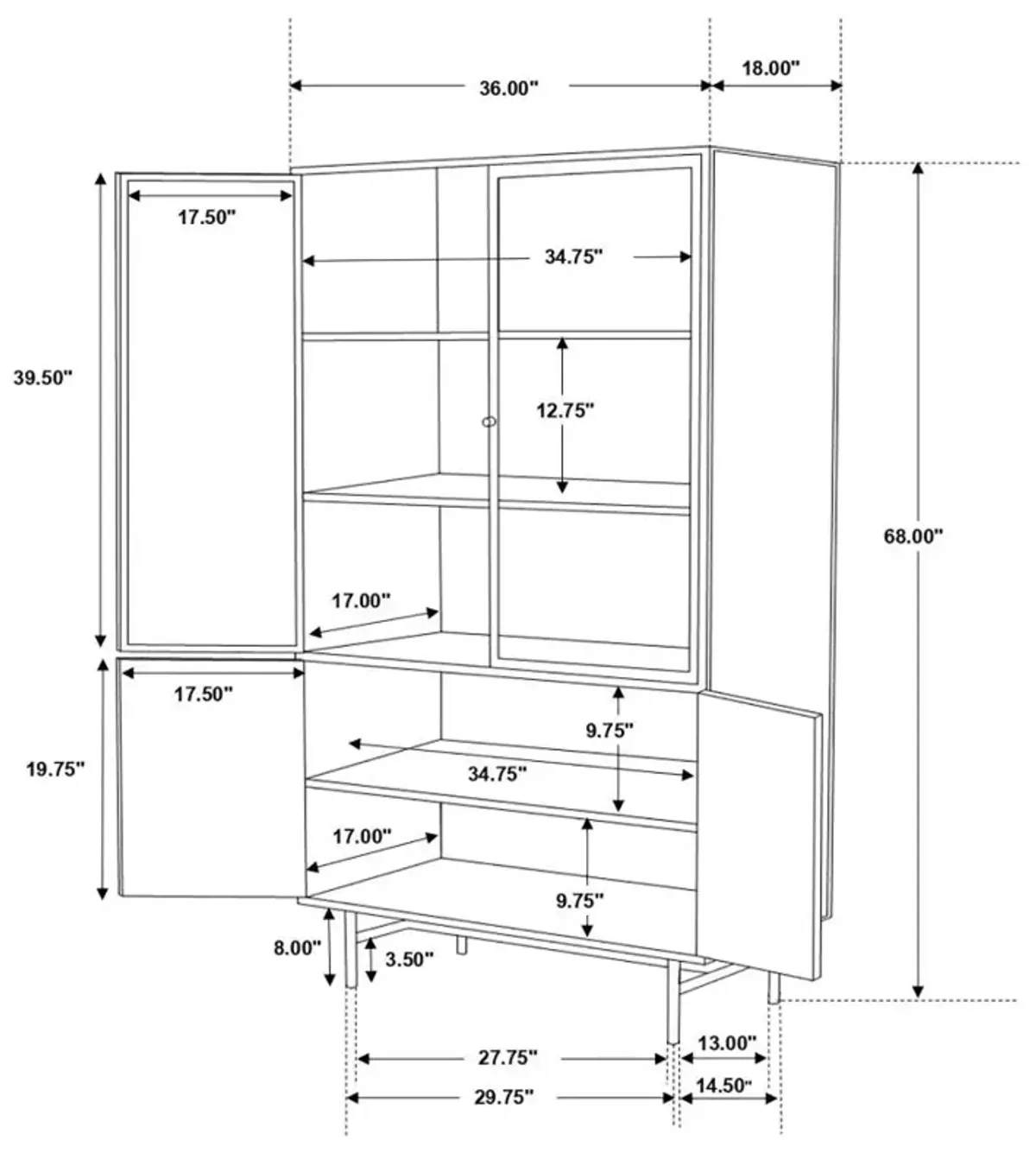 Cloyne Rectangular 4-Door Cabinet Matte Black