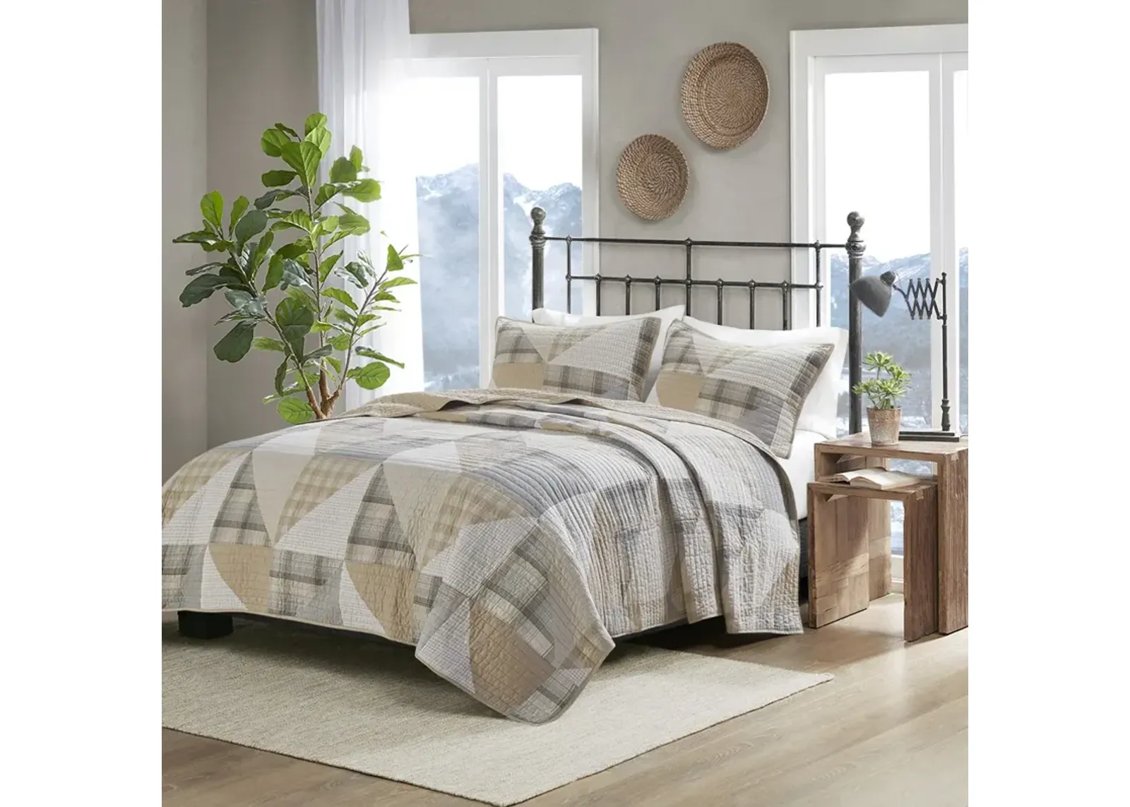 Woolrich Olsen Tan Olsen 3 Piece Oversized Cotton Quilt Set