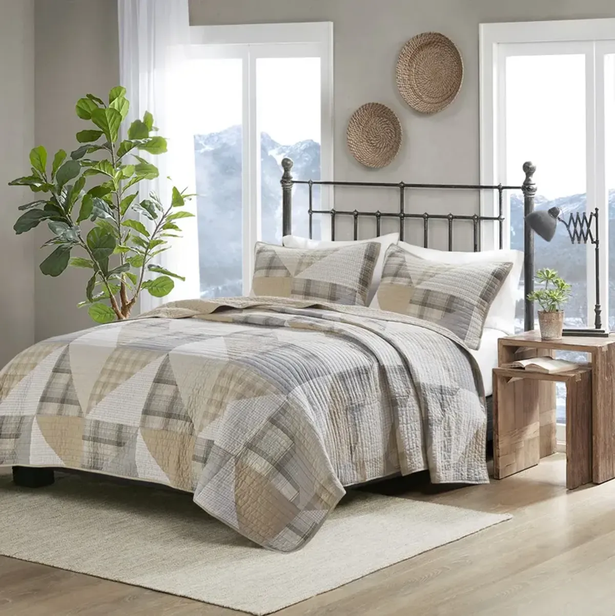 Woolrich Olsen Tan Olsen 3 Piece Oversized Cotton Quilt Set