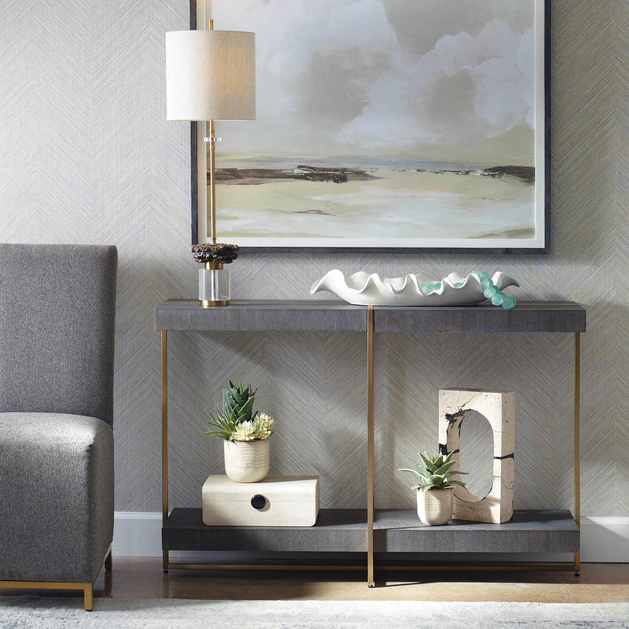 Taja Modern Brass / Wood Console Table