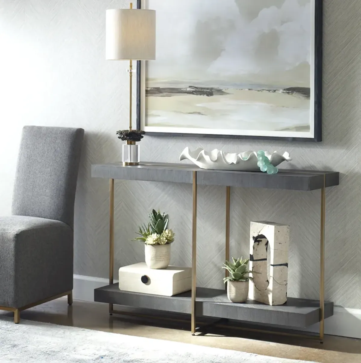 Taja Modern Brass / Wood Console Table