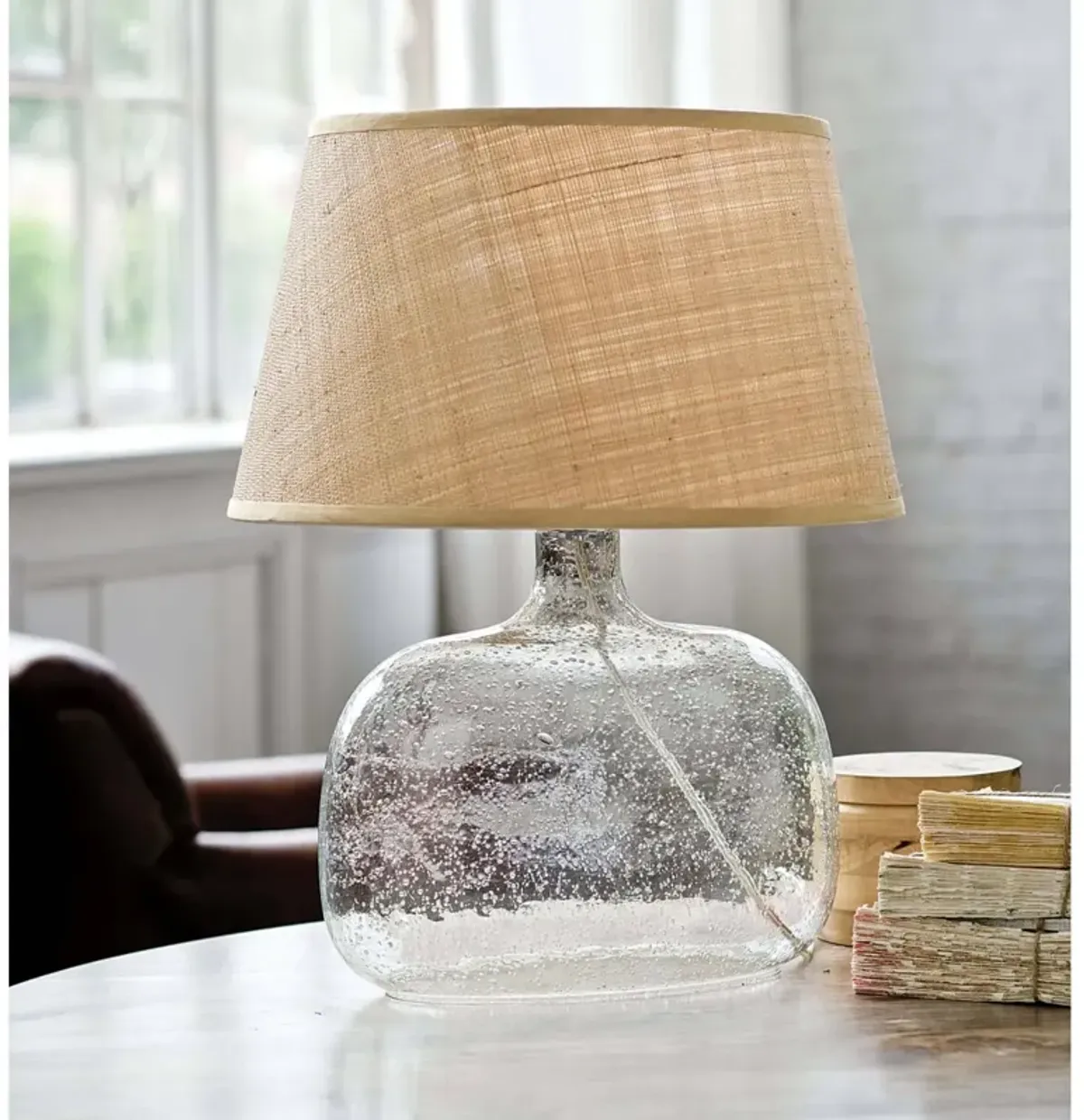 Seeded Oval Glass Table Lamp