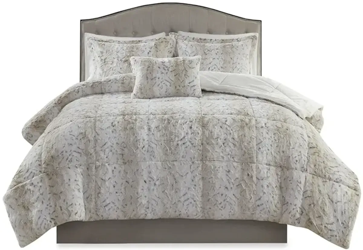 Madison Park Zuri Snow Leopard 4PC Faux Fur Comforter Set