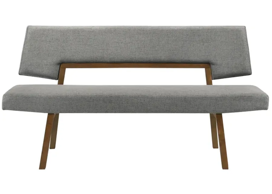 Channell Wood Dining Bench in Walnut Finish with Charcoal Fabric