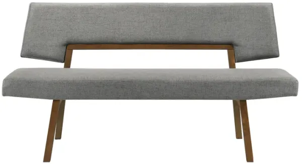 Channell Wood Dining Bench in Walnut Finish with Charcoal Fabric