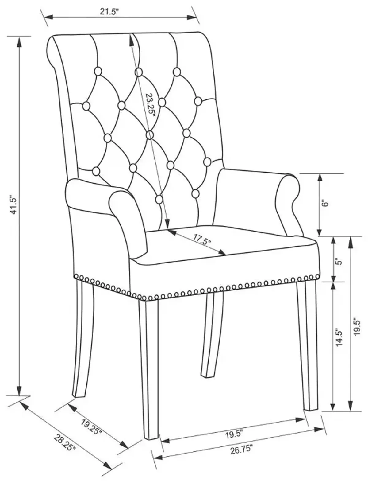 Alana Upholstered Tufted Arm Chair with Nailhead Trim