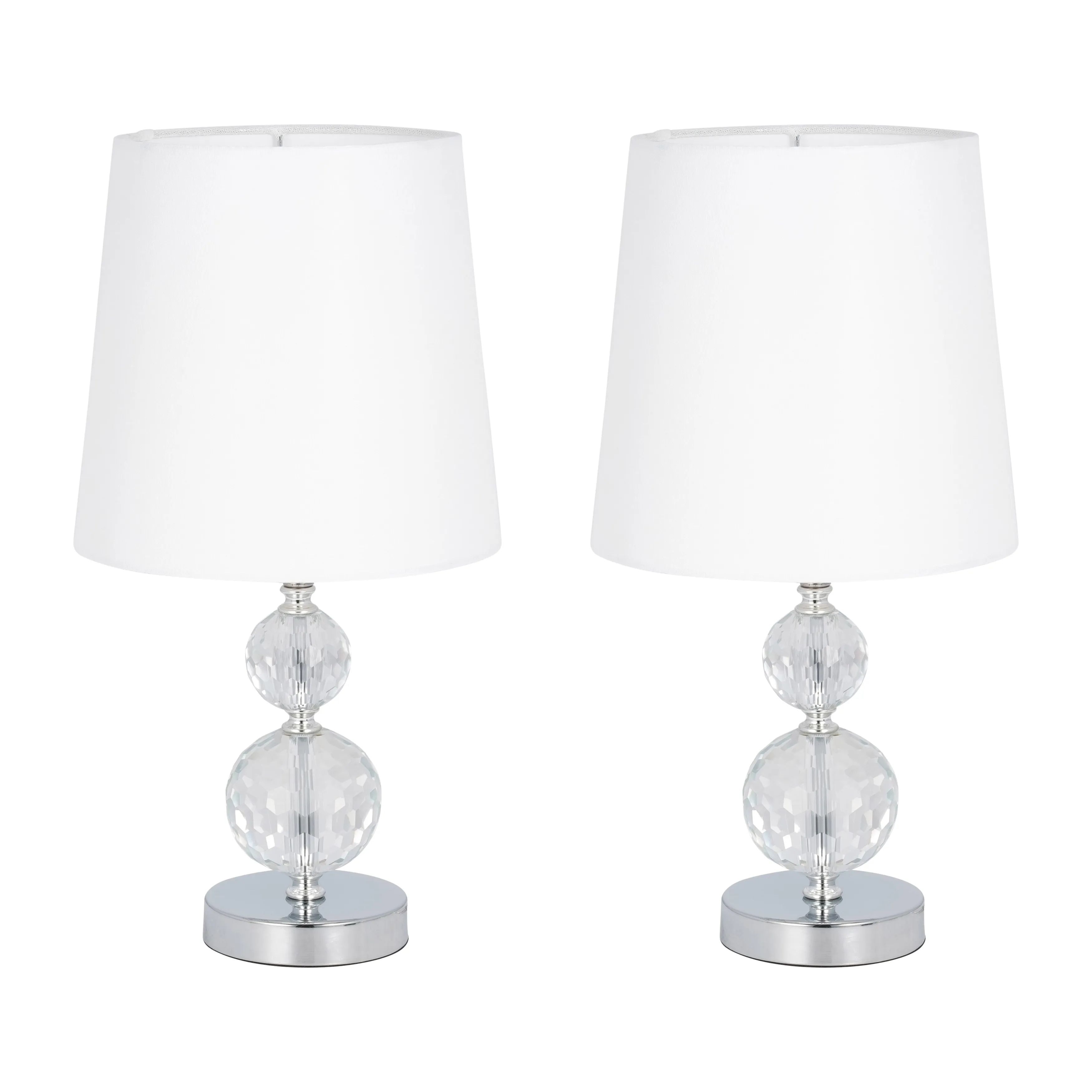 S/2 Crystal 19" Faceted Table Lamp, Silver - Set of 2