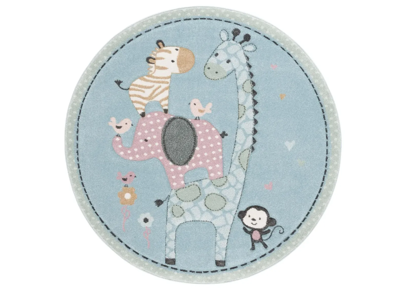 CAROUSEL KIDS 120 BLUE 5'-3' x 5'-3' Round Round Rug