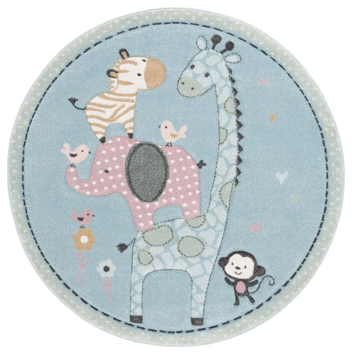 CAROUSEL KIDS 120 BLUE 5'-3' x 5'-3' Round Round Rug