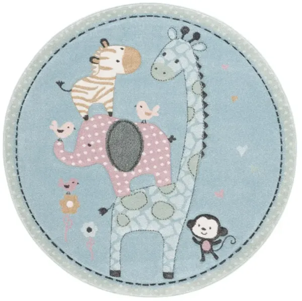 CAROUSEL KIDS 120 BLUE 5'-3' x 5'-3' Round Round Rug