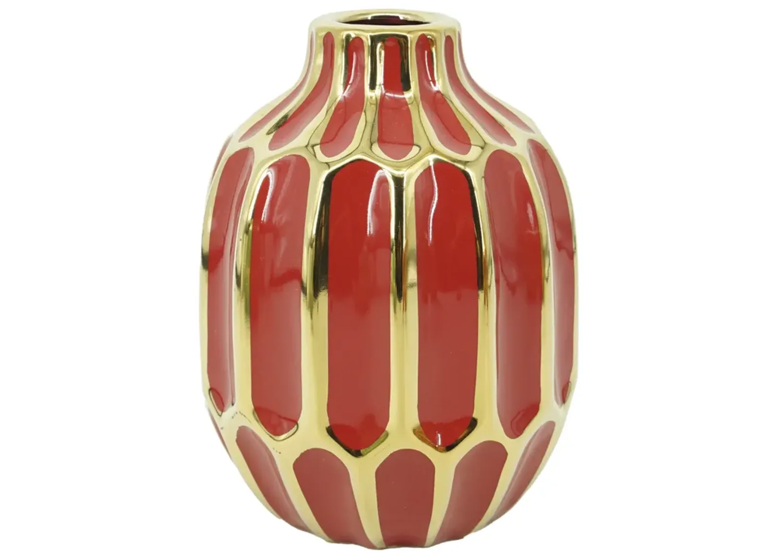 Ceramic Vase 8"h, Red/gold