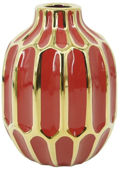 Ceramic Vase 8"h, Red/gold