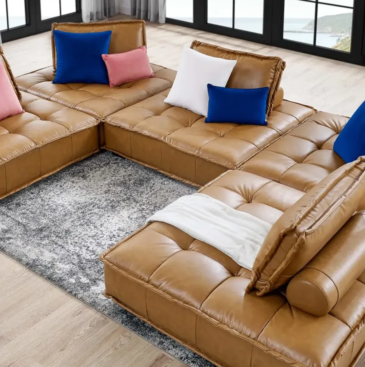 Saunter Tufted Vegan Leather Vegan Leather 5-Piece Sectional Sofa