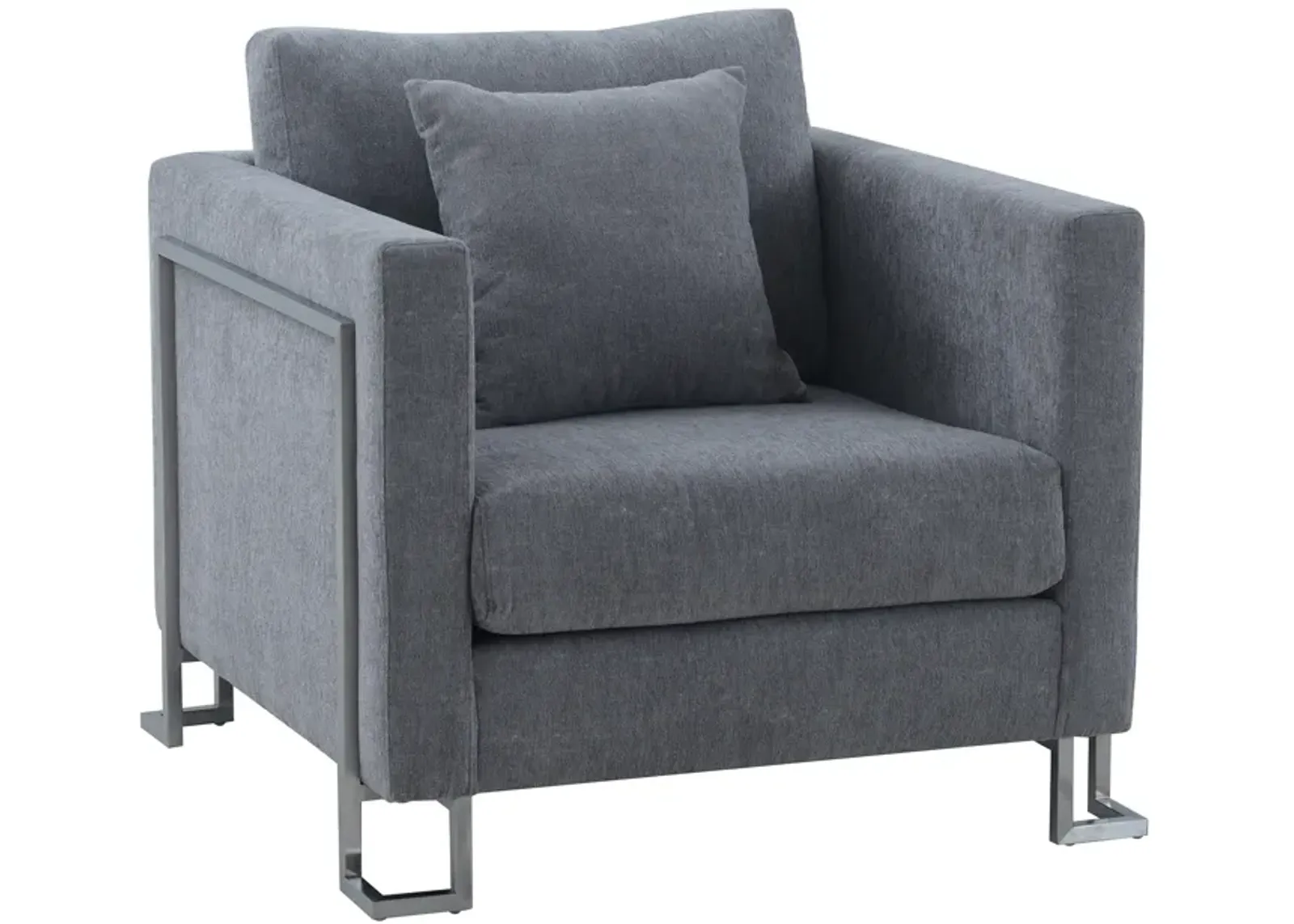 Heritage Gray Fabric Upholstered Accent Chair with Brushed Stainless Steel Legs