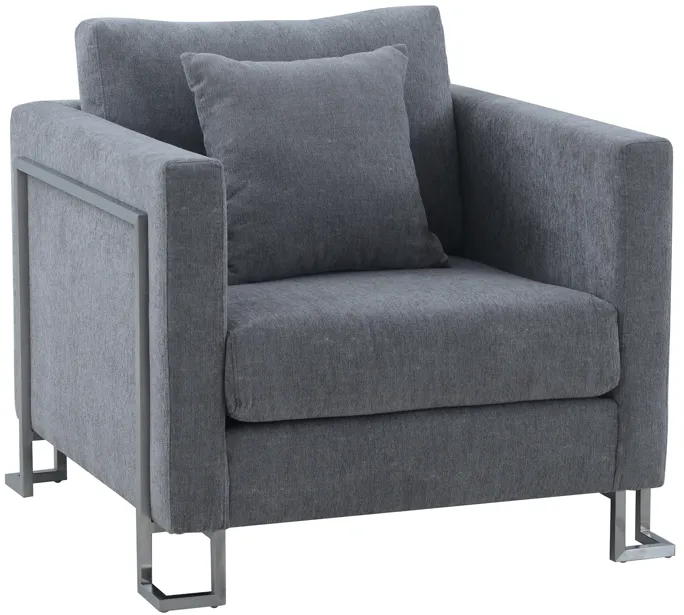 Heritage Gray Fabric Upholstered Accent Chair with Brushed Stainless Steel Legs