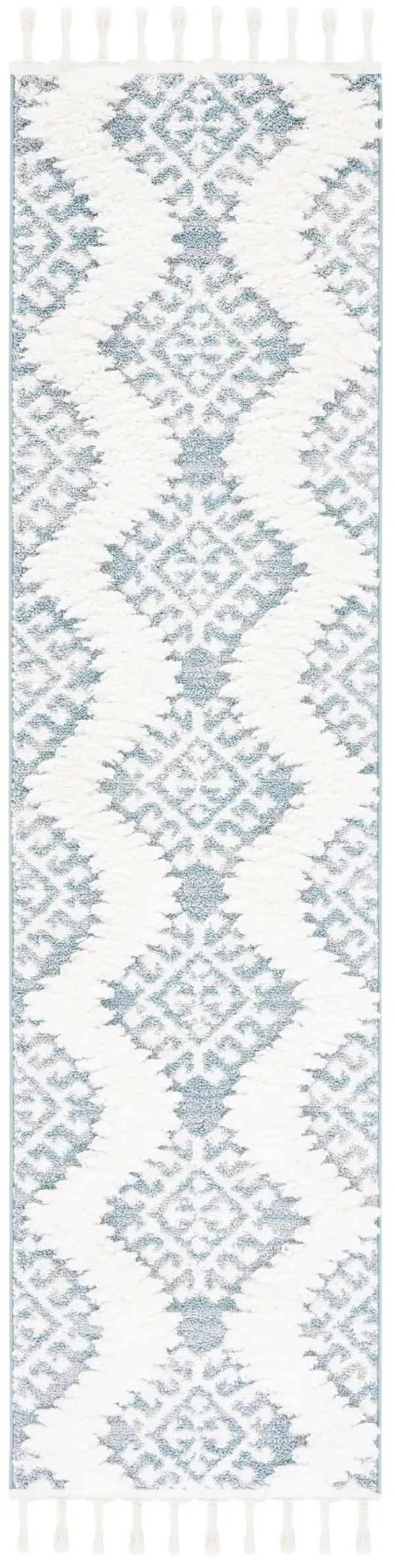 MOROCCAN TASSEL SHAG 652 TEAL  2'-3' x 10' Runner Rug