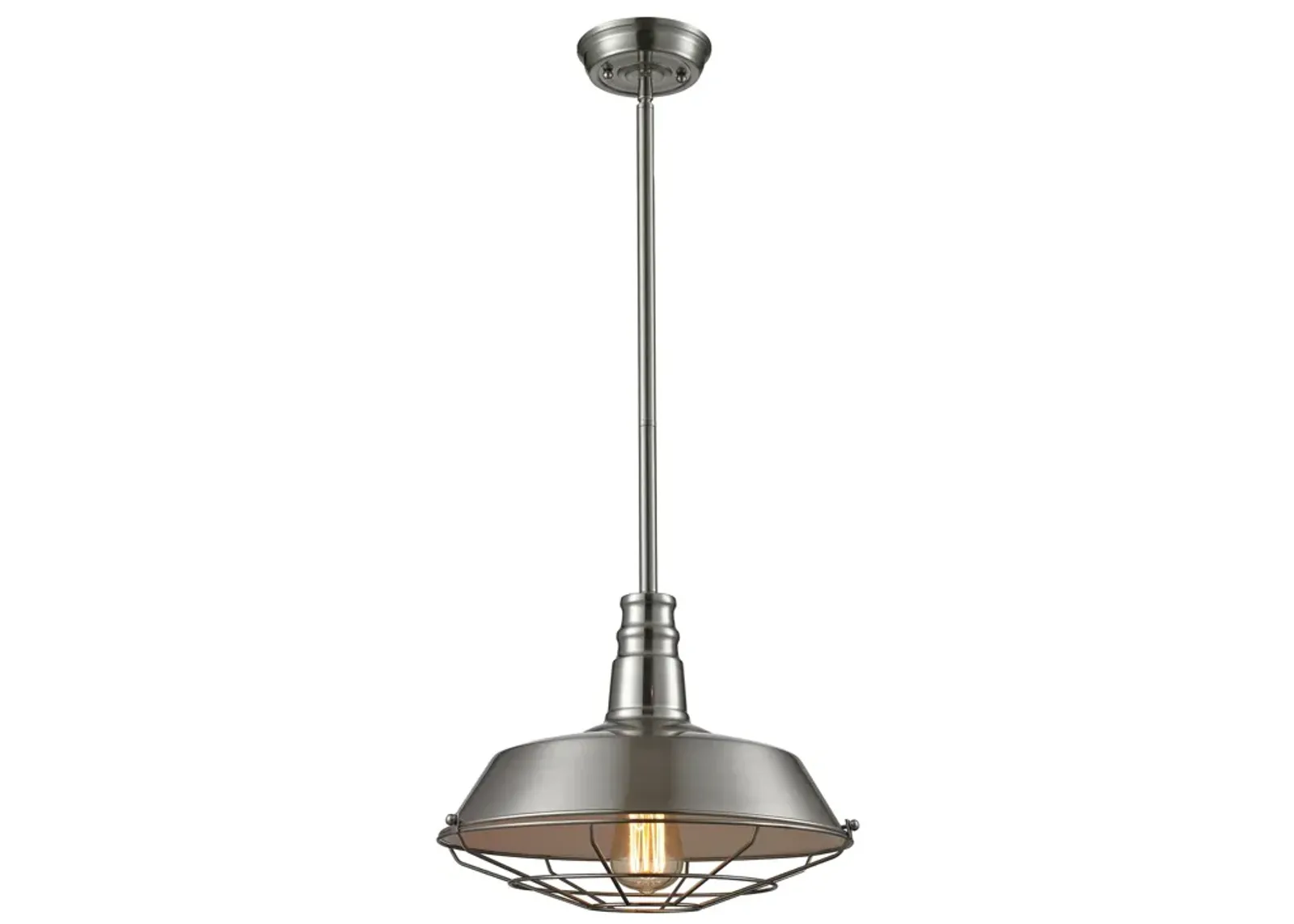 Warehouse Pendant 1-Light Pendant in Satin Nickel with Metal Shade and Cage