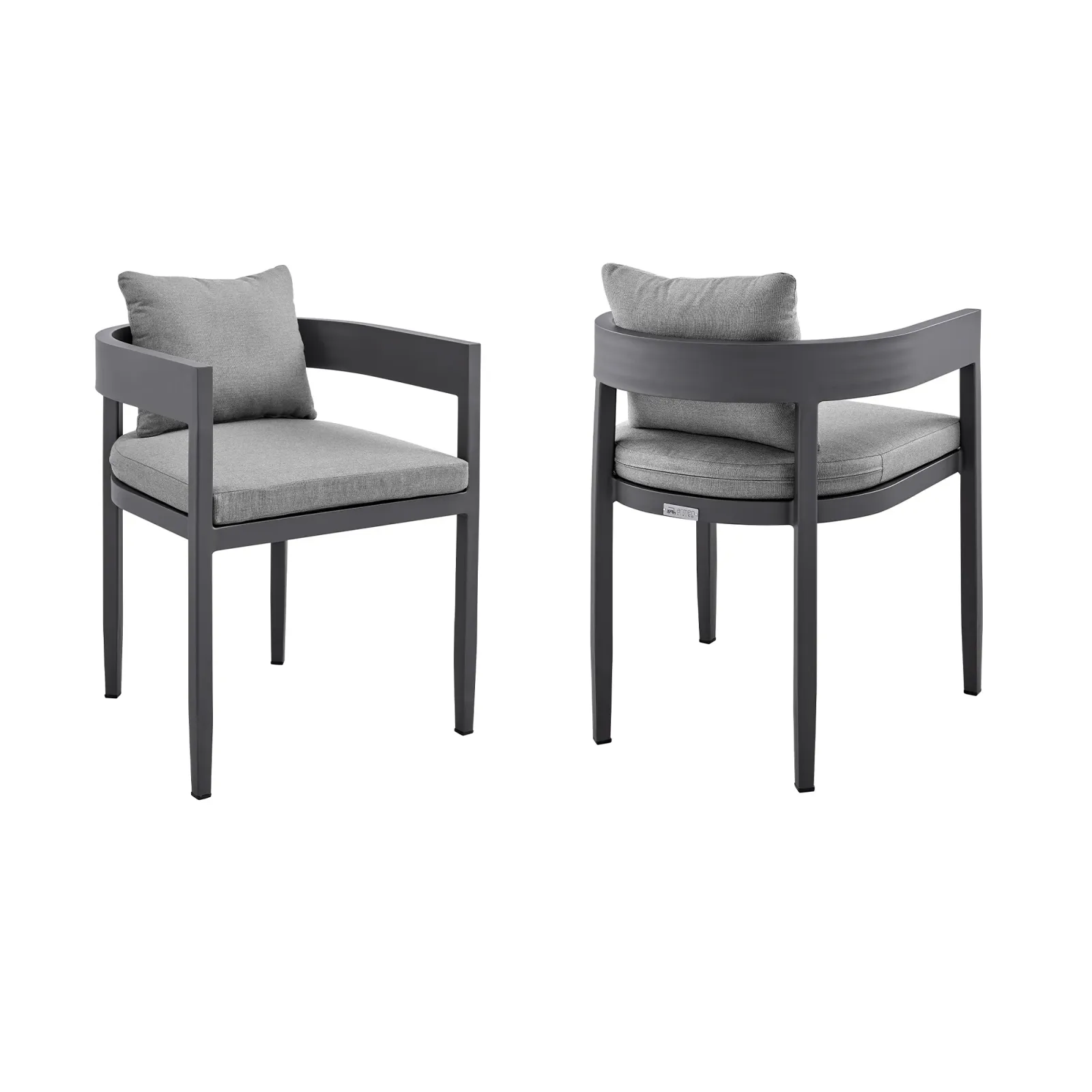 Argiope Outdoor Patio Dining Chairs in Aluminum with Gray Cushions - Set of 2