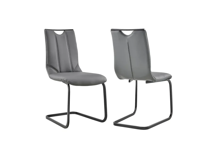 Pacific Dining Room Chair in Gray Faux Leather and Black Finish - Set of 2