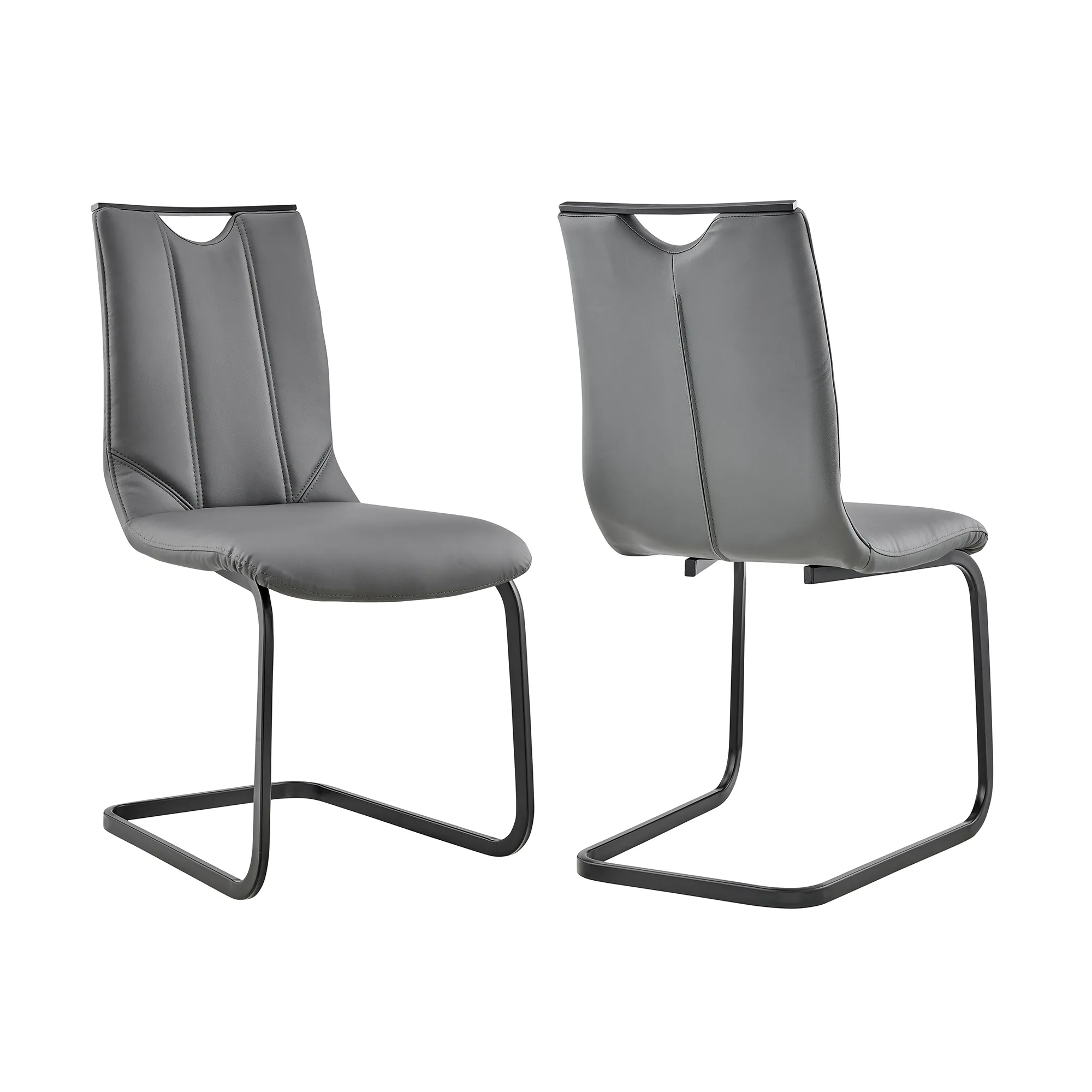 Pacific Dining Room Chair in Gray Faux Leather and Black Finish - Set of 2