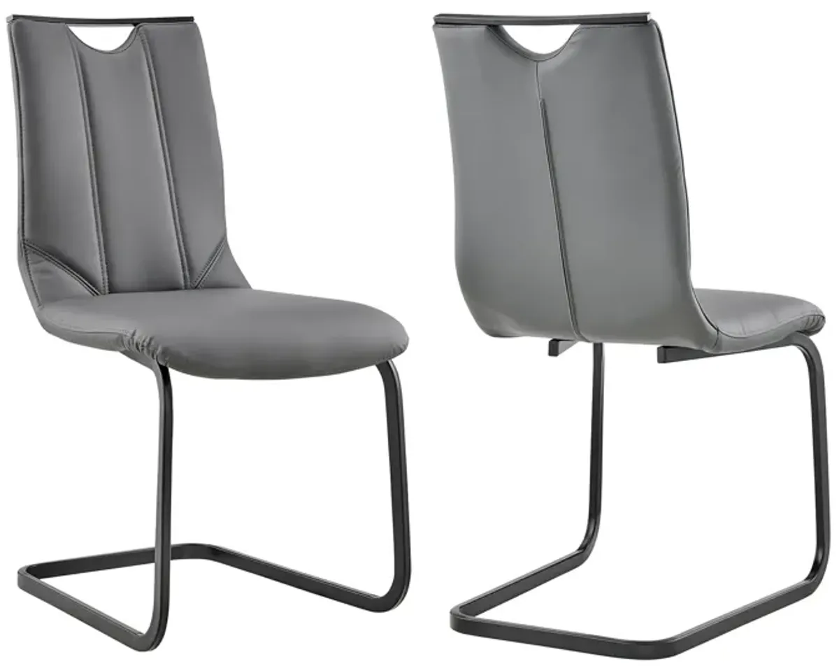 Pacific Dining Room Chair in Gray Faux Leather and Black Finish - Set of 2